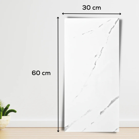 Set 10 Placi Tapet,  60 x 30 cm, Grosime 1.5 mm, din PVC, Model Imitatie de Marmura, Suprafata acoperita 1.8 mp, Alb