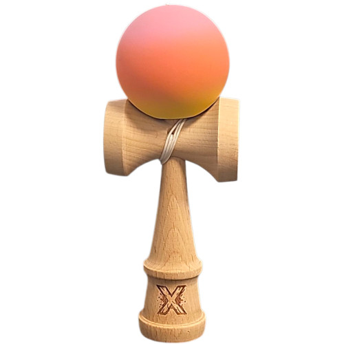 Kendama X Originala, Profesionala, Cyrax, Rubber Grip, din Lemn, 18 cm, Roz/Portocaliu/Galben...