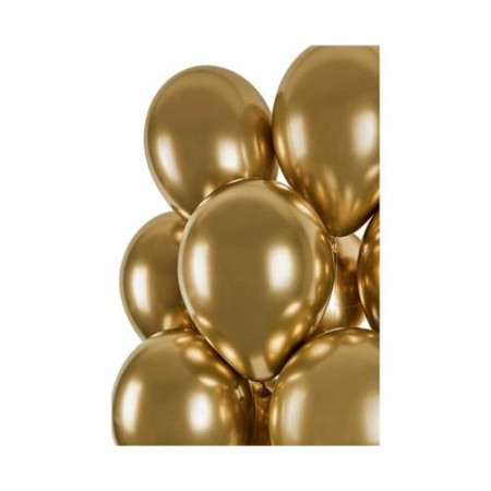 Set 10 Baloane din Latex Chrome, Cyrax, Model Party, 13 cm, Gold, 1 g