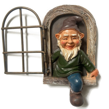 Decoratiune pentru Gradina,  Model Elf pentru Pom, Statuie pentru Gradina din Rasina, Decor pentru Gradina, Elf, 14.5 x 8 x 15 cm, Maro