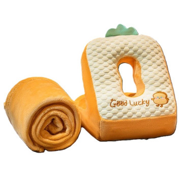 Set 2in1 Patura Microfibra si Perna din Spuma,  pentru Birou, Calatorii, Pauze, Model Paine, Microfibra, 1x1.7 m, 30x35x30 cm, Maro