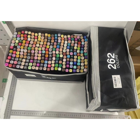 Set 262 Markere Duble, Cyrax, pe Baza de Alcool, Geanta Impermeabila Inclusa, Culori Numerotate, 37 x 21.5 x 16.3 cm, Multicolor