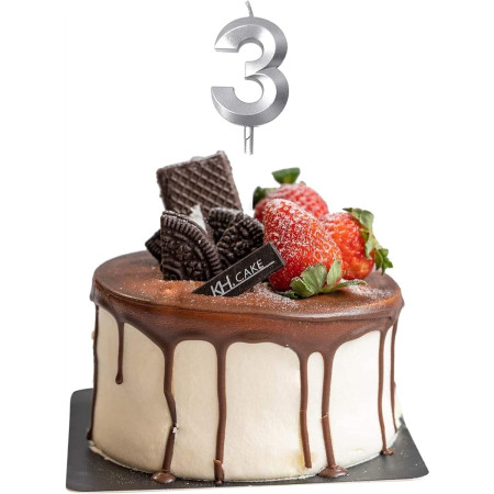 Lumanare Cifra 3, Cyrax, Model Diamond, 5 x 3.4 cm, Argintiu