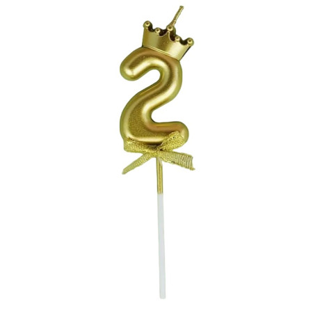 Lumanare pentru Tort Cifra 2, Model Coroana, Gold, Cyrax, Party