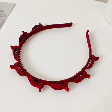 Bentita de Par pentru Femei, Cyrax, Agrafa Stil Coreean, Accesoriu pentru Par cu Textura MultiStrat, 13 x 11.5 cm, Rosu