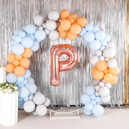 Balon Folie Metalizata Litera P, Cyrax, 100 cm, Umflati cu Heliu sau Aer, Ambalaj Individual, Pai inclus, Rose Gold