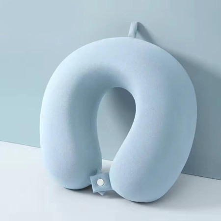 Perna de Calatorie in Forma de U,  Pentru Gat si Cap, Umplutura din Spuma cu Memorie, 30x30 cm, Sistem Prindere Capse, Cutie de Depozitare, Bleu