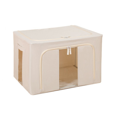 Cutie de Depozitare Pliabila,  Cu Fereastra si Fermoar Dublu, 66 L, Textil Premium, 50x40x33 cm, Cadru Metalic, Impermeabila, Bej