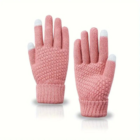 Manusi de Dama,  Functie Touchscreen (ecran tactil), Material Acril Tricotat, Manseta Elastica, Interior Catifelat, Marime Universala, Roz