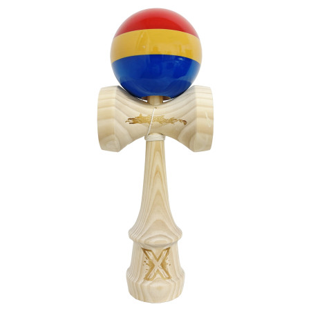 Kendama X Originala, Profesionala, Cyrax, SUPER BIG cu Cupe KING SIZE, Bila Super Sticky, Diametrul 17 cm, din Lemn, 52 x 20 cm, Multicolor