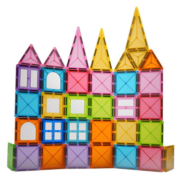 Set 32 Piese Magnetice de Constructie, Cyrax, Piese 5.5 cm, Magnetic Tiles, Forme Geometrice, 3 Ani, ABS, Magnet, 20.5 x 14.5 x 12 cm, Multicolor