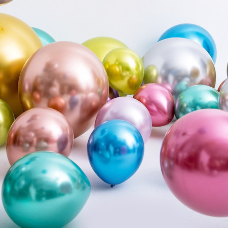 Set 12 Baloane, Cyrax, din Latex Chrome, 30 cm, Albastru Deschis