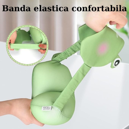 Masca de dormit, Cyrax, 2 in 1, cu Tetiera, din Particule de Spuma si Bumbac, Model Broasca ,Verde