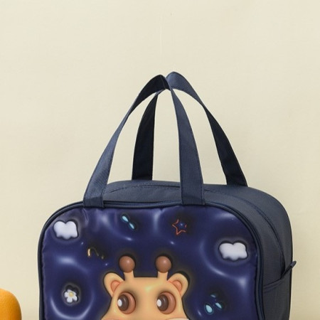 Geantă Frigorifică, Cyrax, cu Desene Animat 3D, Portabilă pentru Copii, de Prânz, din Pânză Oxford, 27.5x18x20 cm, Model Cerb, Albastru