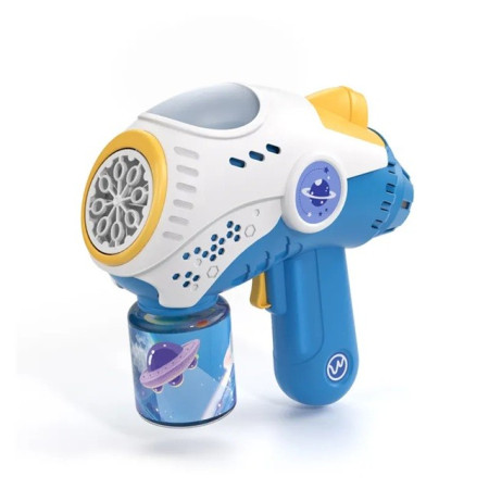 Jucarie Interactiva pentru Baloane de Sapun, Cyrax, Sunete si Lumini, Model Pistol, cu 8 Orificii, 20.6 x 9.4 x 21 cm, Albastru