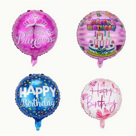 Balon din Folie Metalizata, Cyrax, Figurine, Model Princess, Happy Birthday, Tematica Aniversare, 45 cm, Ambalaj Individual, Pai Inclus, Umflare cu Aer sau Heliu, Multicolor