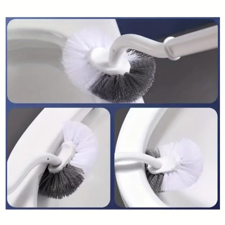 Perie de Toaleta,  Maner Curbat, cu Suport, 40 x 12 cm, Peri Flexibili, Alb