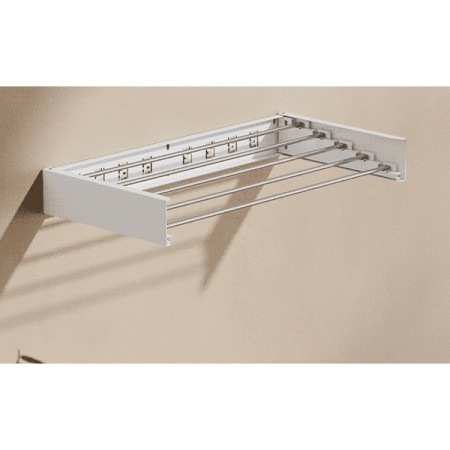 Suport Haine,  Depozitare si Uscare Rufe, din Aluminiu, Pliabil, Impermeabil, Montare prin Perforare, 100 cm, Alb