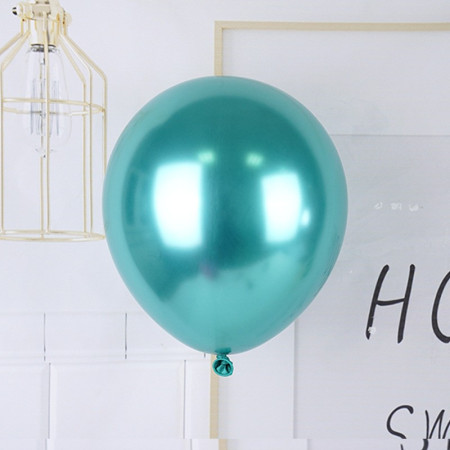Set 12 Baloane, Cyrax, din Latex Chrome, 13 cm, Turcoaz