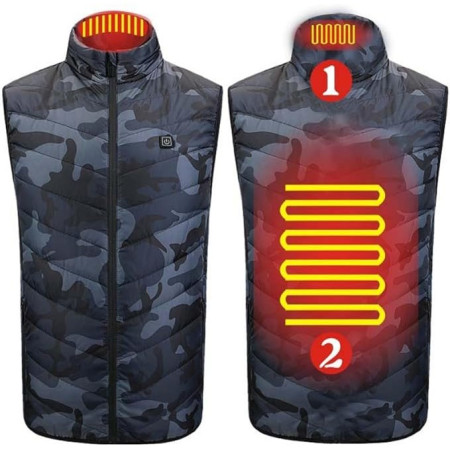 Vesta cu Incalzire,  Unisex, 2 Zone de Incalzire, Umplutura Bumbac, 3 Trepte de Temperatura, Incarcare USB, Albastru, 58 - 65 kg, Marime XL