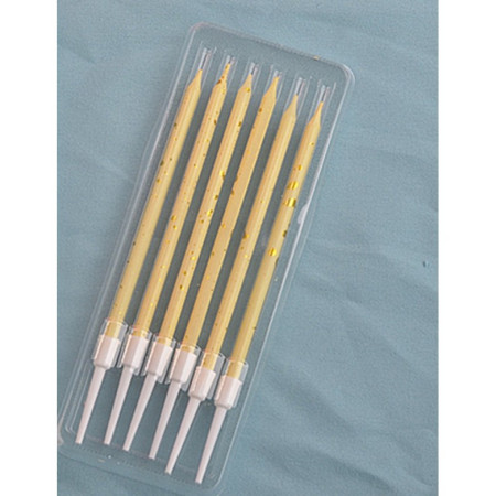 Set 6 Lumanari Lungi, Cyrax, din Parafina, 10 x 0.5 cm, Happy Birthday, Bej