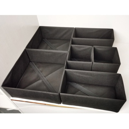 Organizator pentru Sertar,  3 Marimi, pentru Lenjerie, Tricouri, Sosete, 6 Piese, Pliabil, Stivuibil, din Tesatura, Negru