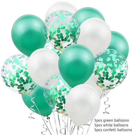 Set 15 baloane pentru petrecere, Cyrax, alb/verde, 30 cm