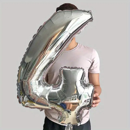 Balon din Folie Cyrax, Cifra 4, 81 cm, Pentru Aer sau Heliu, Bulk, Argintiu