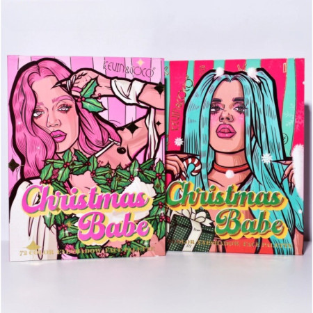 Set de Machiaj Kevin&Coco, 72 de Culori, Paleta de Farduri, Iluminatoare, Blush, Model Christmas Babe, Oglinda Glob, 25.5x20x1.7 cm, Multicolor