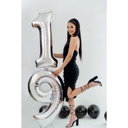 Balon din Folie Metalizata Cyrax, Figurina Cifra, Tema Aniversare 40 cm, Ambalaj Individual, Pai inclus, Umflare cu Aer sau Heliu, Argintiu, Cifra 9