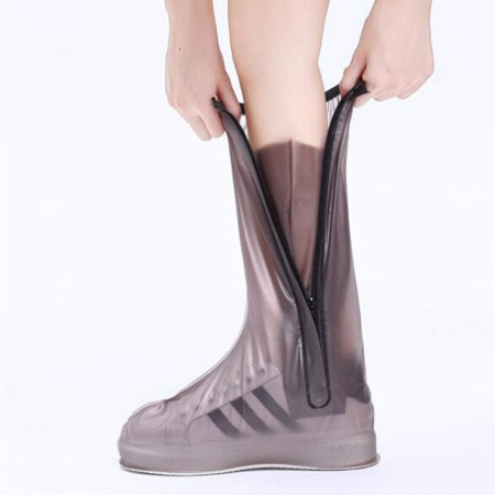 Protectie Incaltaminte pentru Ploaie si Noroi,  Impermeabila, Talpa Antiderapanta, cu Fermoar si Capsa, Inaltime 40 cm, Marime XXL 42-43, Maro