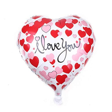 Balon din Folie Metalizata, Cyrax, Figurina Inimioara, Model I LOVE YOU, Tematica Iubire, 45 cm, Ambalaj Individual, Pai Inclus, Umflare cu Aer sau Heliu, Rosu