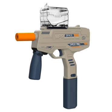 Mitraliera de jucarie electrica Cyrax cu bile de hidrogen de gel, gun bluster, tragere in rafala, varsta peste 6 ani, ochelari de protectie,  5000 de bile incluse, cablu de incarcare, 40.1 x 31.6 cm, Mp9, crem