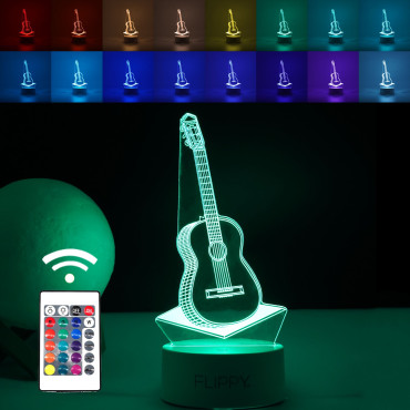 Lampa LED decorativa,  3D, Chitara, din material acril si lumina multicolora, alb