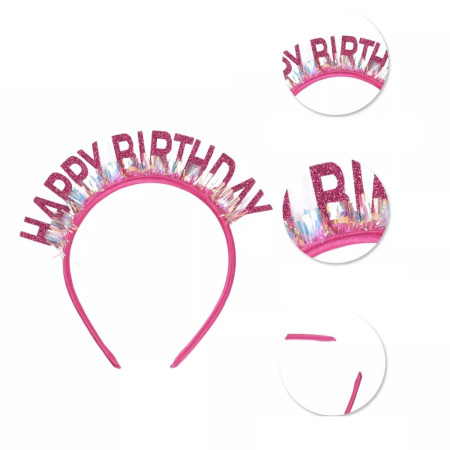 Coronita Decorativa pentru Petreceri, Cyrax, Tema Aniversare, Model Happy Birthday, Marime Universala, Roz