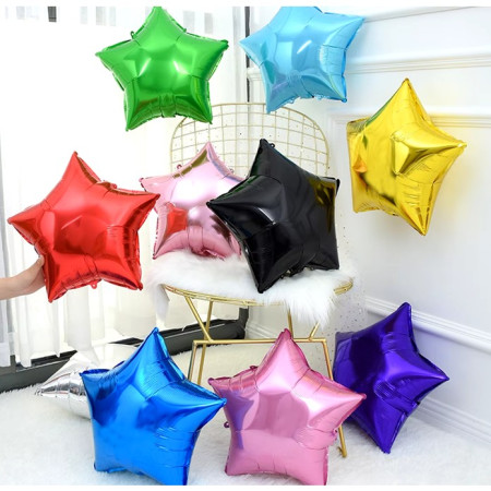 Balon din Folie Metalizata, Cyrax, Figurina Stea, Model Simplu, Tematica Aniversare, 40 cm, Ambalaj Individual, Pai Inclus, Umflare cu Aer sau Heliu, Bleu