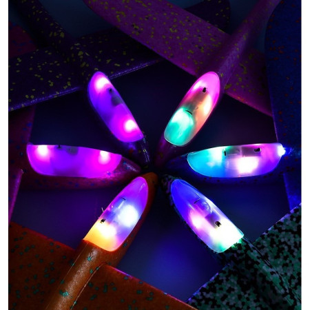 Avion planor din polistiren in punga , lungime 47 cm , cu lumini pe varf, Portocaliu, Cyrax