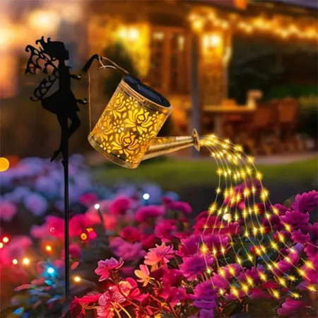 Decor Ornament pentru Gradina,  Decoratiune pentru Gradina, Model Zana cu Stropitoare, Lumini LED Alb Cald, Inaltime 63 cm, Negru