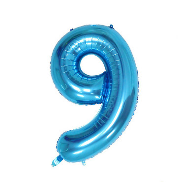 Balon din Folie Cyrax, Cifra 9, 81 cm, Pentru Aer sau Heliu, Bulk, Albastru