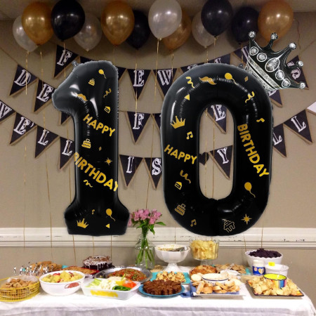 Balon din Folie Metalizata Cyrax, Figurina Cifra, Scris Happy Birthday, Tema Aniversare 100 cm, Ambalaj Individual, Pai inclus, Umflare cu Aer sau Heliu, Negru, Cifra 0