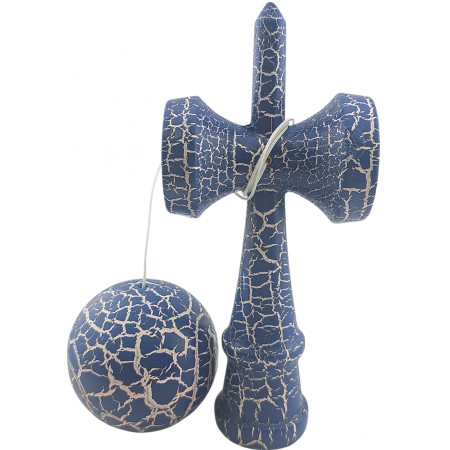 Kendama X Originala, Profesionala, Cyrax, Kendama Cracked, din Lemn – 18 cm, Albastru/alb