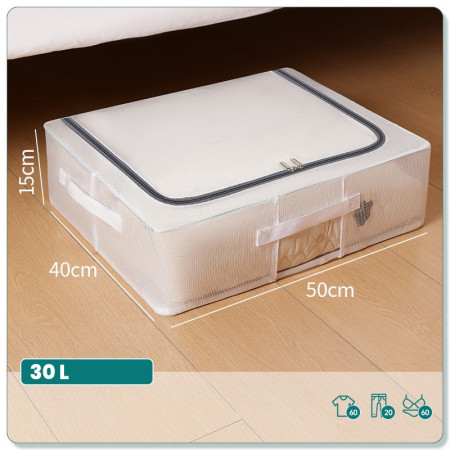 Cutie de Depozitare,  pentru Pantofi Haine, din Plasa PVC Impermeabila si Manere Laterale, Pliabila, Fermoar Bidirectional, 50 x 40 x 15 cm, Transparenta