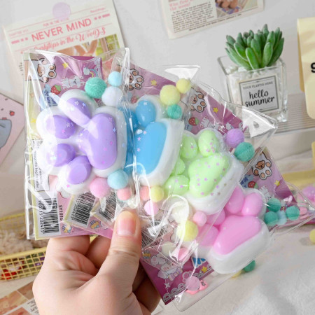 Jucarie Antistres Squishy, Cyrax, cu Revenire Lenta, Labuta de Pisica Pufoasa, 7.5 cm, Ambalaj Transparent, Model 270510, Multicolor