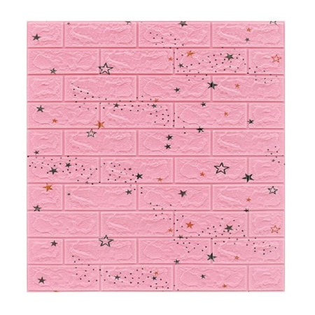 Set 10 Placi Tapet 3D,  70 x 77 cm, Grosime 3 mm, din Polietilena, Tip Caramida, Model Stele, Suprafata acoperita 5.3 mp, Roz