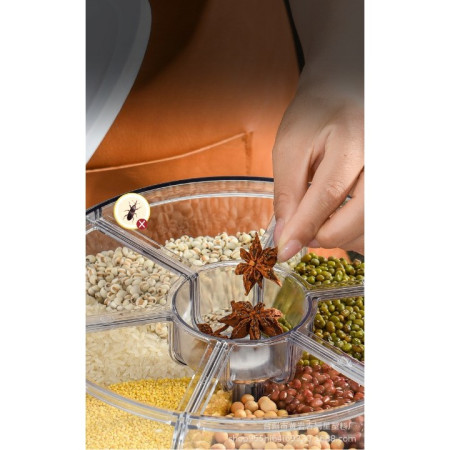 Dozator de cereale Cyrax, rotativ 360, 6 compartimente, capacitate 6 L, rezistent la umezeala, inchidere etansa, verde