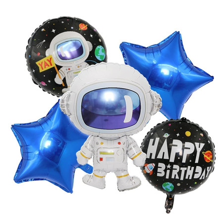Balon din Folie Metalizata, Cyrax, Figurina Stea, Model Simplu, Tematica Aniversare, 40 cm, Ambalaj Individual, Pai Inclus, Umflare cu Aer sau Heliu, Albastru