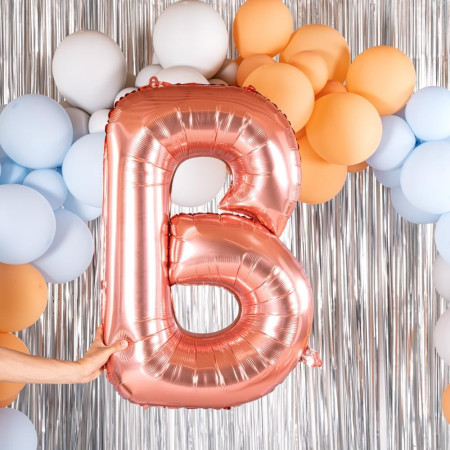 Balon Folie Metalizata Litera B, Cyrax, 100 cm, Umflati cu Heliu sau Aer, Ambalaj Individual, Pai inclus, Rose Gold