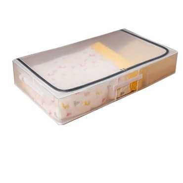 Cutie de Depozitare,  pentru Haine, Incaltaminte, din Plasa PVC Impermeabila si Manere Laterale, Pliabila, Fermoar Bidirectional, 80 x 47 x 15 cm Transparenta