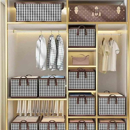 Cutie De Depozitare,  Pentru Haine, Lenjerie, Sosete Si Sutiene, Material Textil, 6 Compartimente, 44x30x20 cm, Culoare Alb-Negru