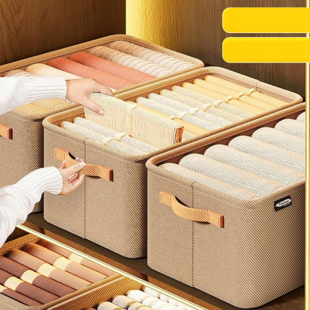 Cutie Depozitare  pentru Haine, lucruri, din Textil cu Cadru Metalic, Manere Laterale, forma Dreptunghiulara, 48 x 28 x 25 cm, volum 34 L Kaki